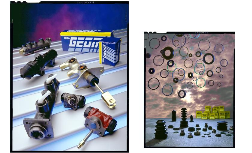 Round perspective of hydraulic brake parts and a world of flying gaskets, catalogue covers