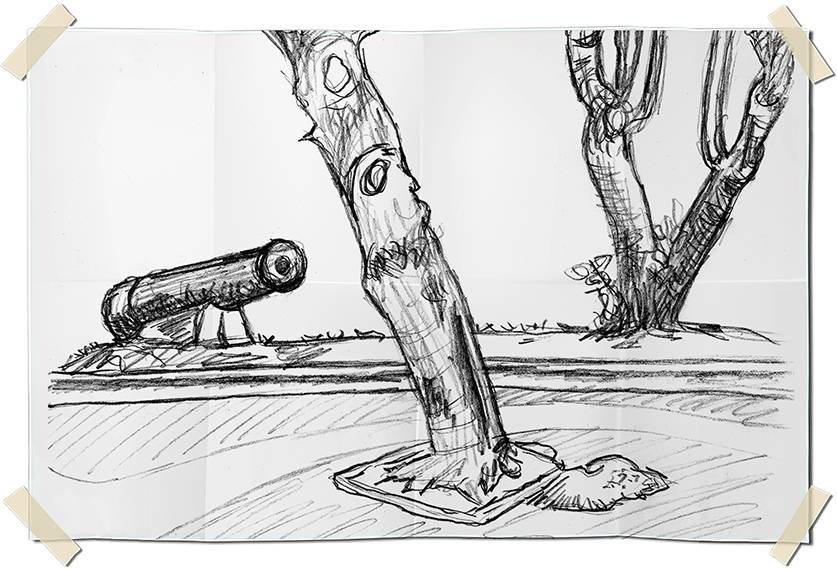 Graphite drawing - Cannon of the past on the Leme seafront