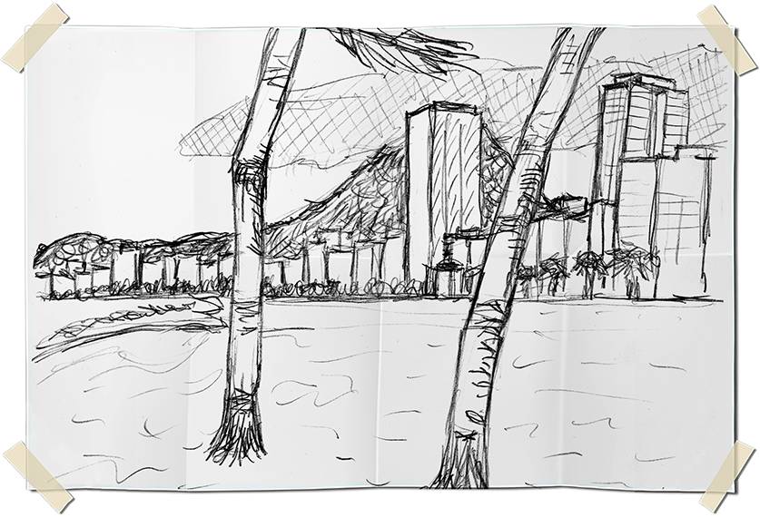 Graphite drawing - Copacabana beach perspective