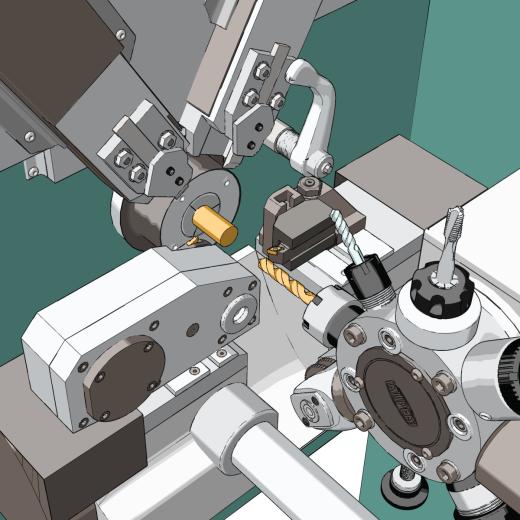 Non-realistic rendering of turret lathe working area