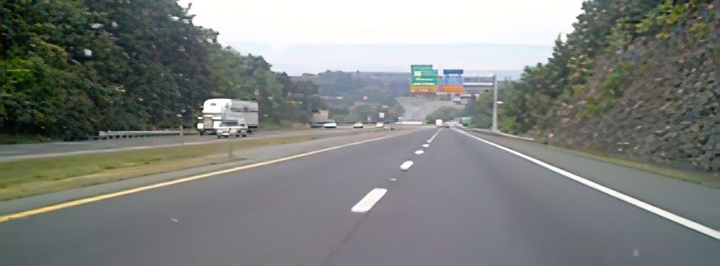 On the road to Pittsburgh. It rains ...